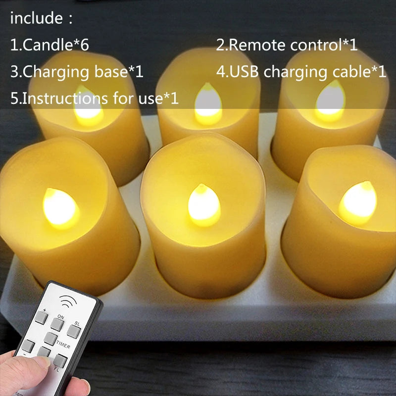 Led Candles with Flickering Flame Timer Remote Control for Halloween Home Decoration USB Rechargeable Tealights Electric Candles